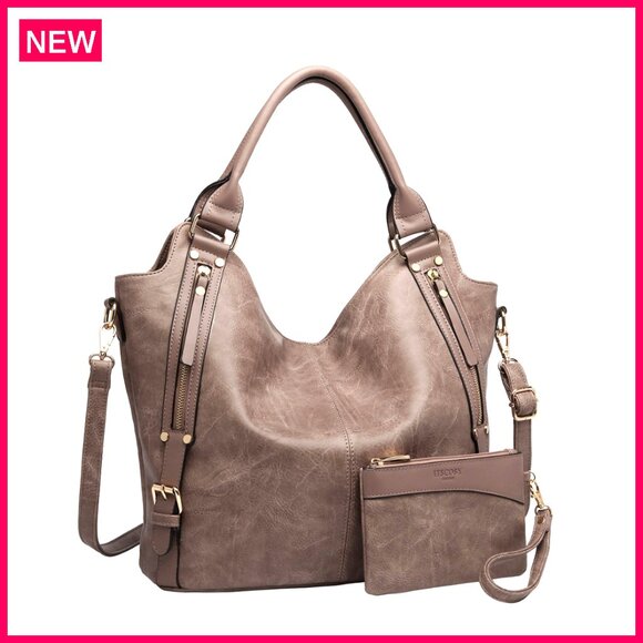 PU Leather Hobo Tote Bag with Adjustable Strap Multi-Pocket Organizer